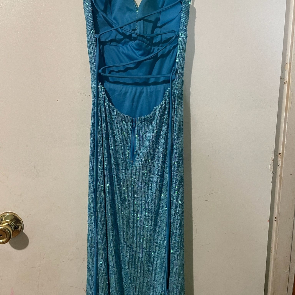B. Smart Teal Sequin Prom Dress